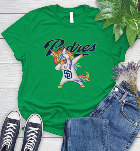 San Diego Padres MLB Baseball Funny Unicorn Dabbing Sports Women's T-Shirt 6