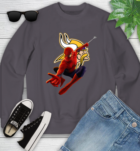 NFL Spider Man Avengers Endgame Football Minnesota Vikings Youth Sweatshirt - Image 7