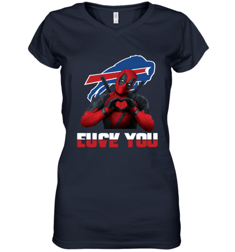 NFL Buffalo Bills Deadpool Love You Fuck You Football Sports LmpF043m9D5 women v neck t shirt 39 95 151514 front navy