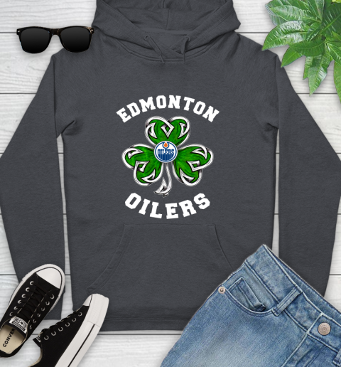 NHL Edmonton Oilers Three Leaf Clover St Patrick's Day Hockey Sports Youth Hoodie 10