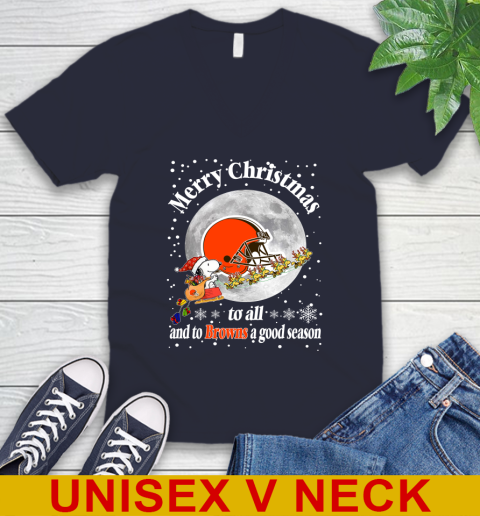 Cleveland Browns Merry Christmas To All And To Browns A Good Season NFL Football Sports V-Neck T-Shirt 2
