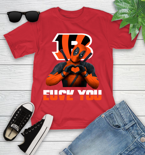 NHL Cincinnati Bengals Deadpool Love You Fuck You Football Sports Youth T-Shirt 13