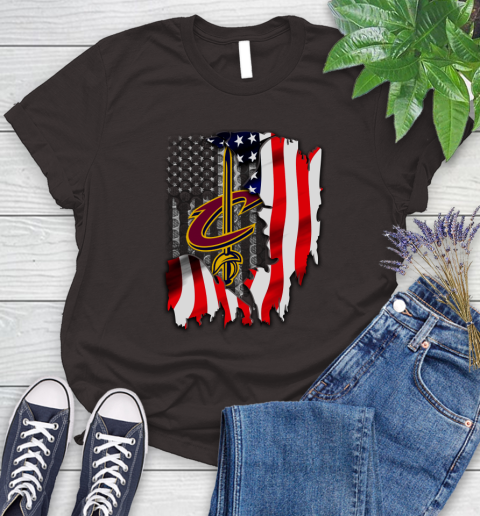 Cleveland Cavaliers NBA Basketball American Flag Women's T-Shirt 11