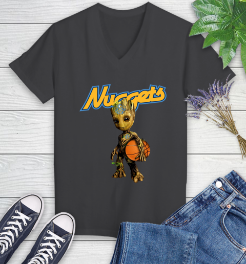 Denver Nuggets NBA Basketball Groot Marvel Guardians Of The Galaxy Women's V-Neck T-Shirt 8