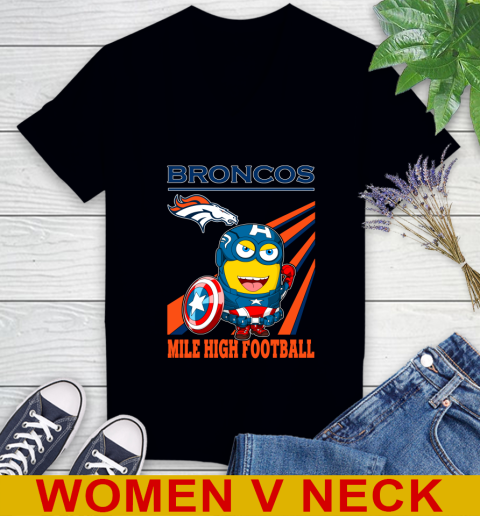 NFL Football Denver Broncos Captain America Marvel Avengers Minion Shirt Women's V-Neck T-Shirt