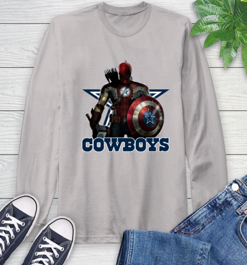 NFL Captain America Thor Spider Man Hawkeye Avengers Endgame Football Dallas Cowboys Long Sleeve T-Shirt 12
