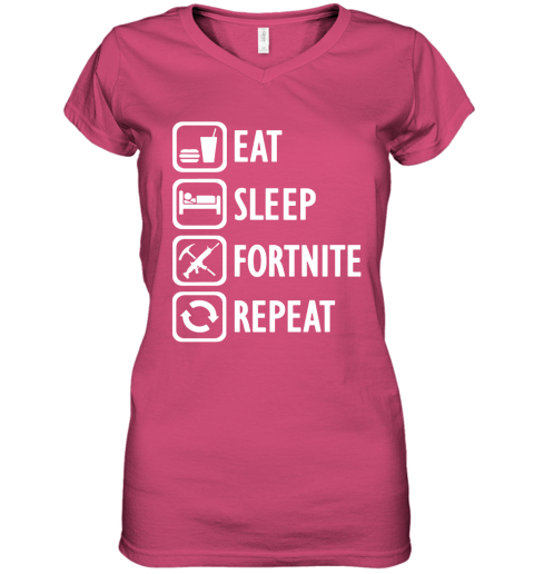 vvho eat sleep fortnite repeat for gamer fortnite battle royale shirts women v neck t shirt 39 front heliconia