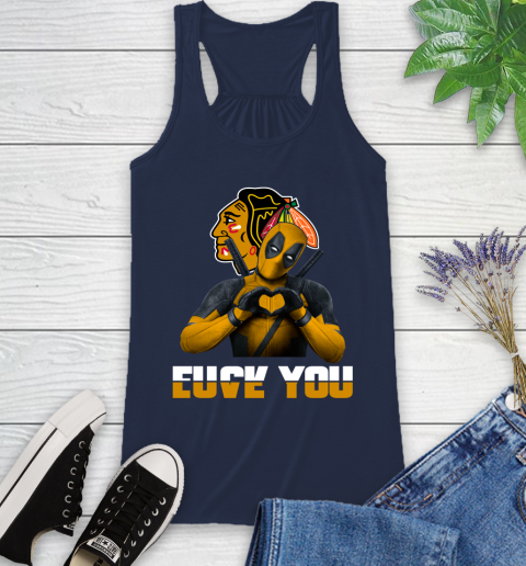 NHL Chicago Blackhawks Deadpool Love You Fuck You Hockey Sports Racerback Tank 9