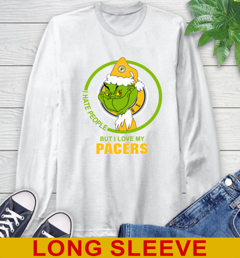 Indiana Pacers NBA Christmas Grinch I Hate People But I Love My Favorite Basketball Team Long Sleeve T-Shirt