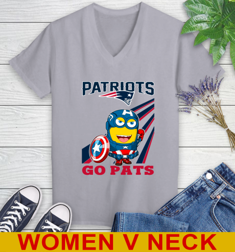NFL Football New England Patriots Captain America Marvel Avengers Minion Shirt Women's V-Neck T-Shirt 4