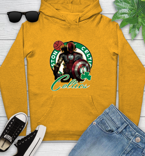 Boston Celtics NBA Basketball Captain America Thor Spider Man Hawkeye Avengers Youth Hoodie 3