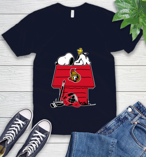 Ottawa Senators NHL Hockey Snoopy Woodstock The Peanuts Movie V-Neck T-Shirt 3