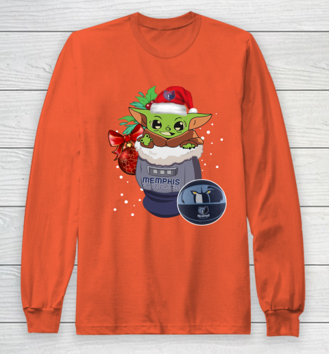 Memphis Grizzlies Christmas Baby Yoda Star Wars Funny Happy NBA Long Sleeve T-Shirt 5