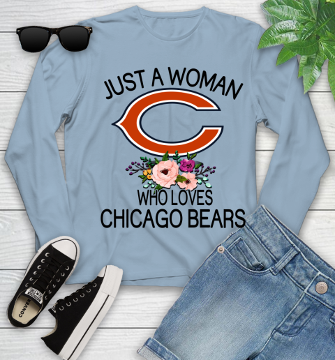 NFL Just A Woman Who Loves Chicago Bears Football Sports Youth Long Sleeve 6