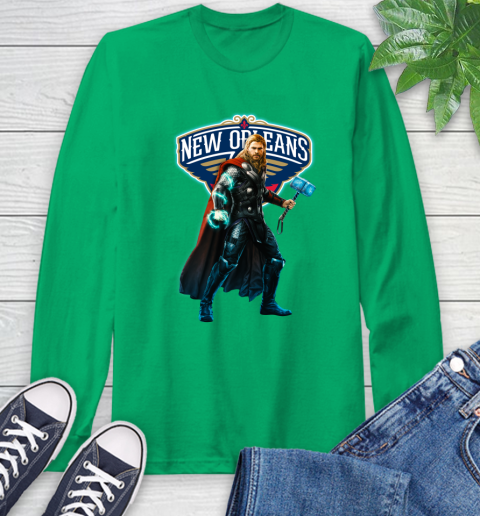 NBA Thor Avengers Endgame Basketball New Orleans Pelicans Long Sleeve T-Shirt 7