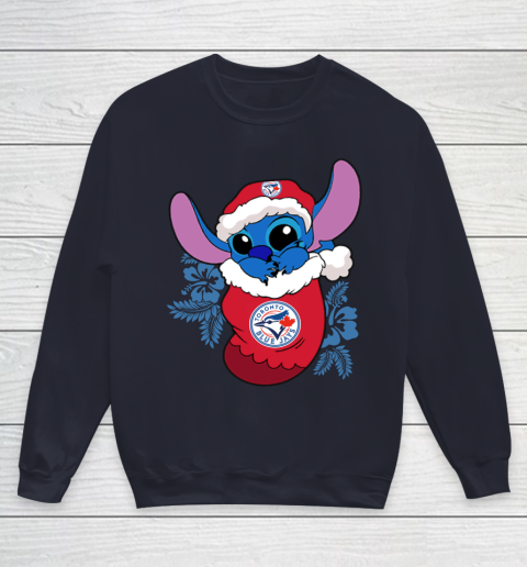 Toronto Blue Jays Christmas Stitch In The Sock Funny Disney MLB Youth Sweatshirt 3