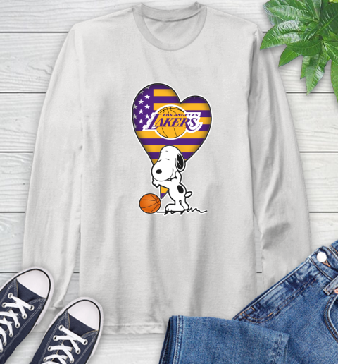 Los Angeles Lakers NBA Basketball The Peanuts Movie Adorable Snoopy Long Sleeve T-Shirt