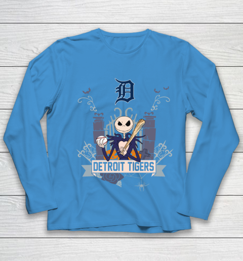 MLB Detroit Tigers Baseball Jack Skellington Halloween Youth Long Sleeve 5