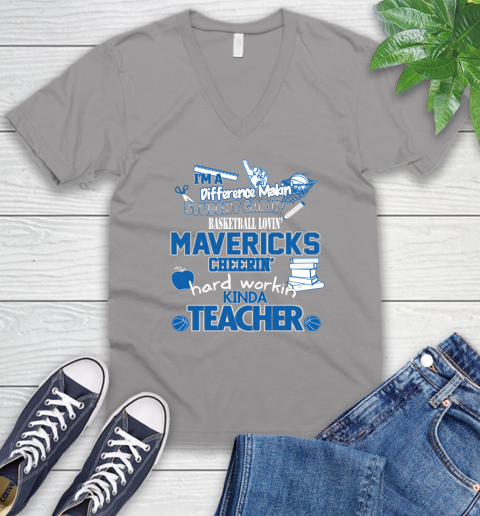 Dallas Mavericks NBA I'm A Difference Making Student Caring Basketball Loving Kinda Teacher V-Neck T-Shirt 3