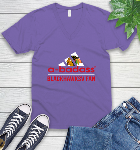 NHL A Badass Chicago Blackhawks Fan Adidas Hockey Sports V-Neck T-Shirt 8
