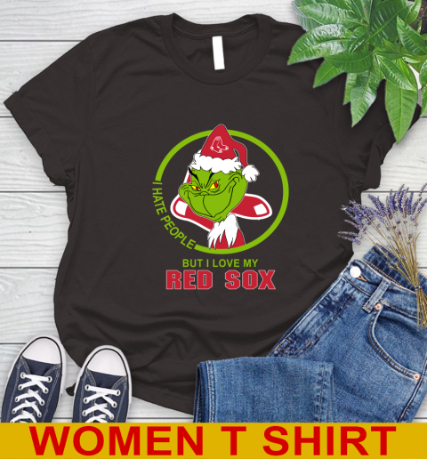 Boston Red Sox MLB Christmas Grinch I Hate People But I Love My Favorite Baseball Team Women's T-Shirt 8