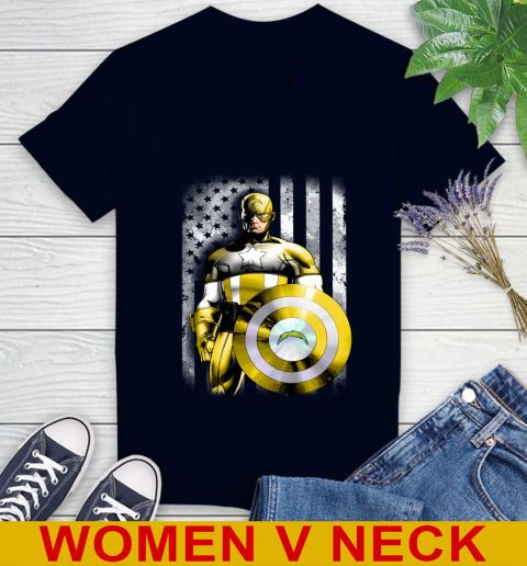 Los Angeles Chargers NFL Football Captain America Marvel Avengers American Flag Shirt Women's V-Neck T-Shirt 2