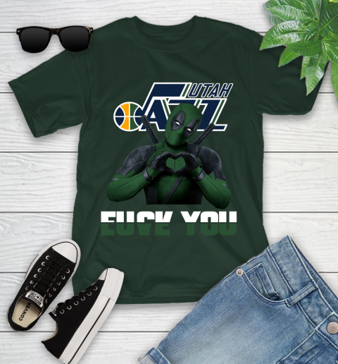 NBA Utah Jazz Deadpool Love You Fuck You Basketball Sports Youth T-Shirt 5
