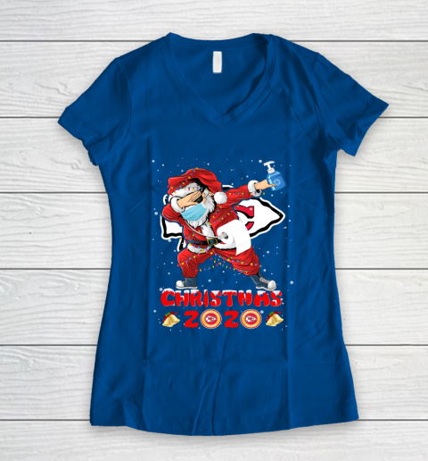 Kansas City Chiefs Funny Santa Claus Dabbing Christmas 2020 NFL Women's V-Neck T-Shirt 7