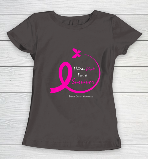 Womens Butterfly I Wear Pink I m A Survivor Breast Cancer Awareness Women's T-Shirt 7