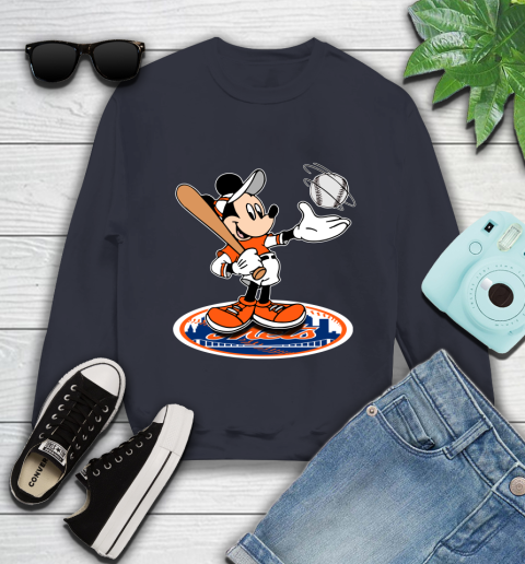 MLB Baseball New York Mets Cheerful Mickey Disney Shirt Youth Sweatshirt 3