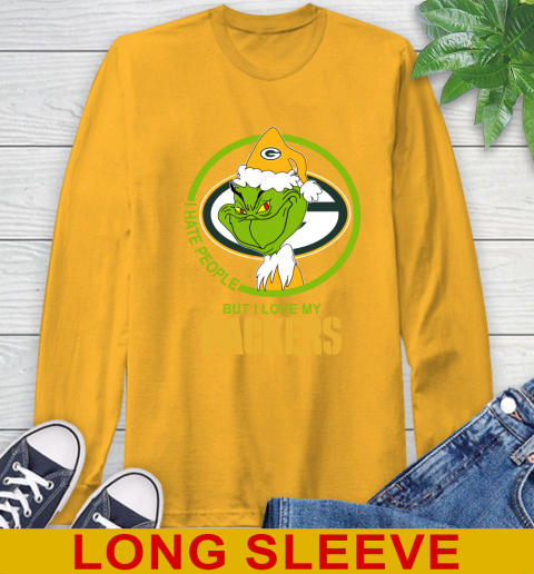 Green Bay Packers NFL Christmas Grinch I Hate People But I Love My Favorite Football Team Long Sleeve T-Shirt 3