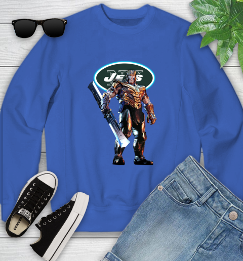 NFL Thanos Gauntlet Avengers Endgame Football New York Jets Youth Sweatshirt 8