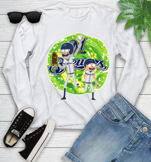 MLB Milwaukee Brewers Rick And Morty Commissioner's Trophy Baseball Sports Youth Long Sleeve