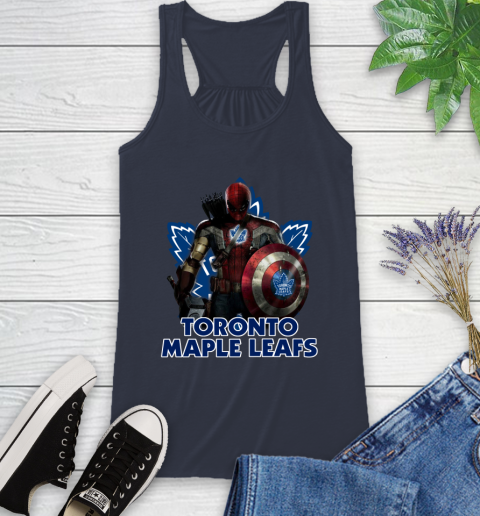 NHL Captain America Thor Spider Man Hawkeye Avengers Endgame Hockey Toronto Maple Leafs Racerback Tank 12