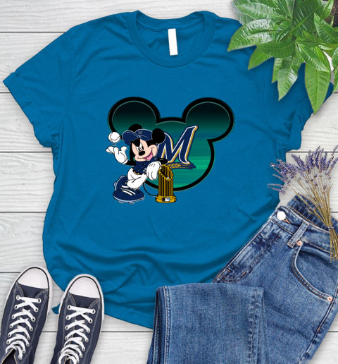 MLB Milwaukee Brewers The Commissioner's Trophy Mickey Mouse Disney Women's T-Shirt 7