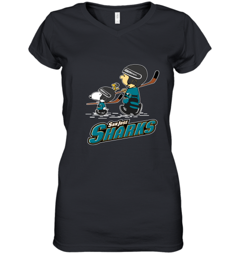 Let's Play San Jose Sharks Ice Hockey Snoopy NHL Women's V-Neck T-Shirt
