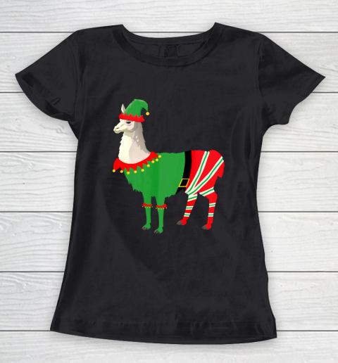 Llama in Elf costume Funny Llama Christmas Pajama Women's T-Shirt