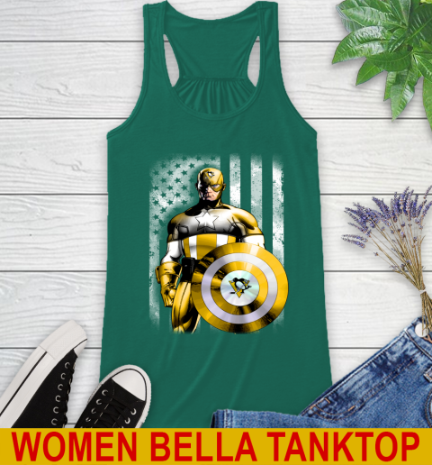 Pittsburgh Penguins NHL Hockey Captain America Marvel Avengers American Flag Shirt Racerback Tank 5