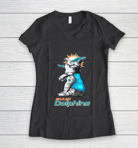 NFL Football My Cat Loves Miami Dolphins Women's V-Neck T-Shirt 6