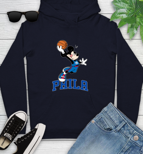 NBA Basketball Philadelphia 76ers Cheerful Mickey Mouse Shirt Youth Hoodie 4