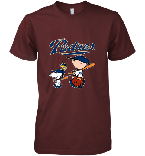 rvgn san diego padres lets play baseball together snoopy mlb shirt premium guys tee 5 front maroon