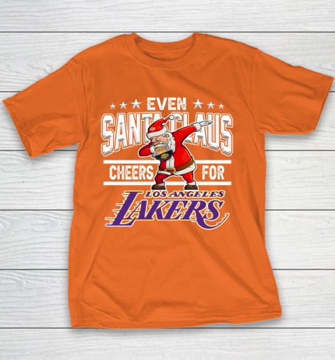 Los Angeles Lakers Even Santa Claus Cheers For Christmas NBA Youth T-Shirt 4