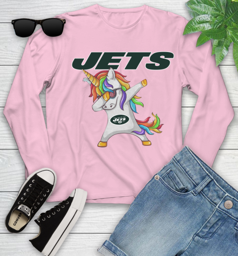 New York Jets NFL Football Funny Unicorn Dabbing Sports Youth Long Sleeve 10