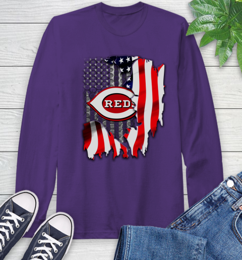 Cincinnati Reds MLB Baseball American Flag Long Sleeve T-Shirt 5