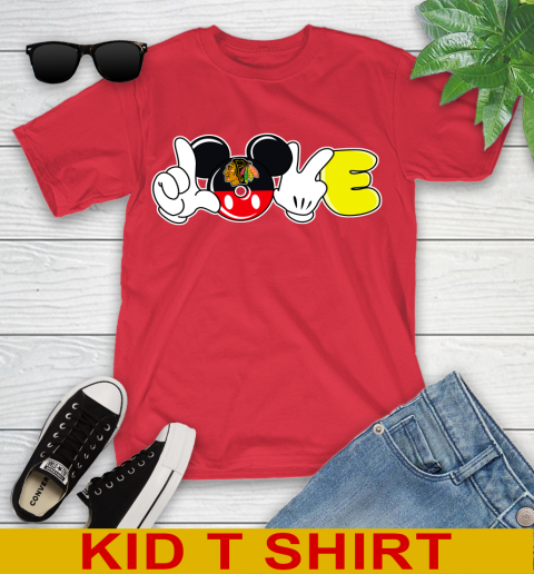 Chicago Blackhawks NHL Hockey Love Mickey Disney Sports Youth T-Shirt 10