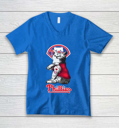 MLB Baseball My Cat Loves Philadelphia Phillies V-Neck T-Shirt 5