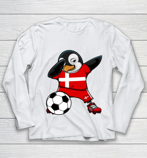 Dabbing Penguin Denmark Soccer Fans Jersey Football Lovers Youth Long Sleeve