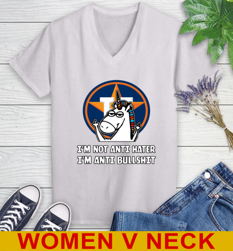 Houston Astros MLB Baseball Unicorn I'm Not Anti Hater I'm Anti Bullshit Women's V-Neck T-Shirt