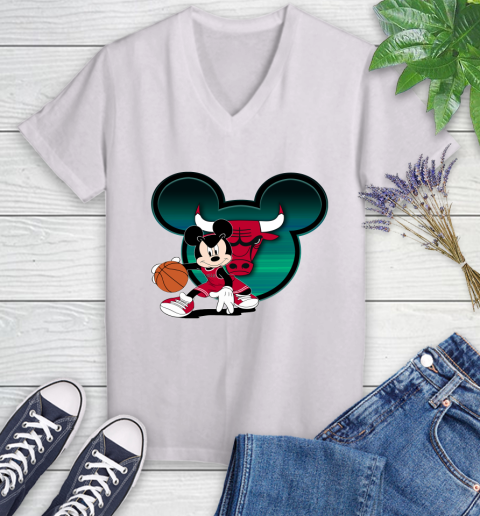 NBA Chicago Bulls Mickey Mouse Disney Basketball Women's V-Neck T-Shirt