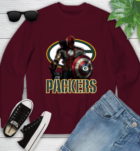NFL Captain America Thor Spider Man Hawkeye Avengers Endgame Football Green Bay Packers Youth Sweatshirt 5